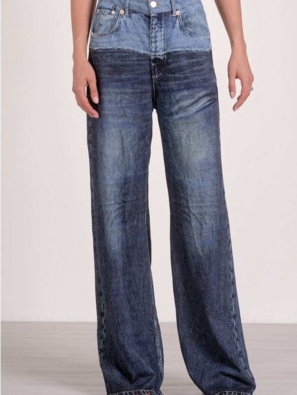 Sweat pant Jeans Wide Leg Two-Tone Blue Women's